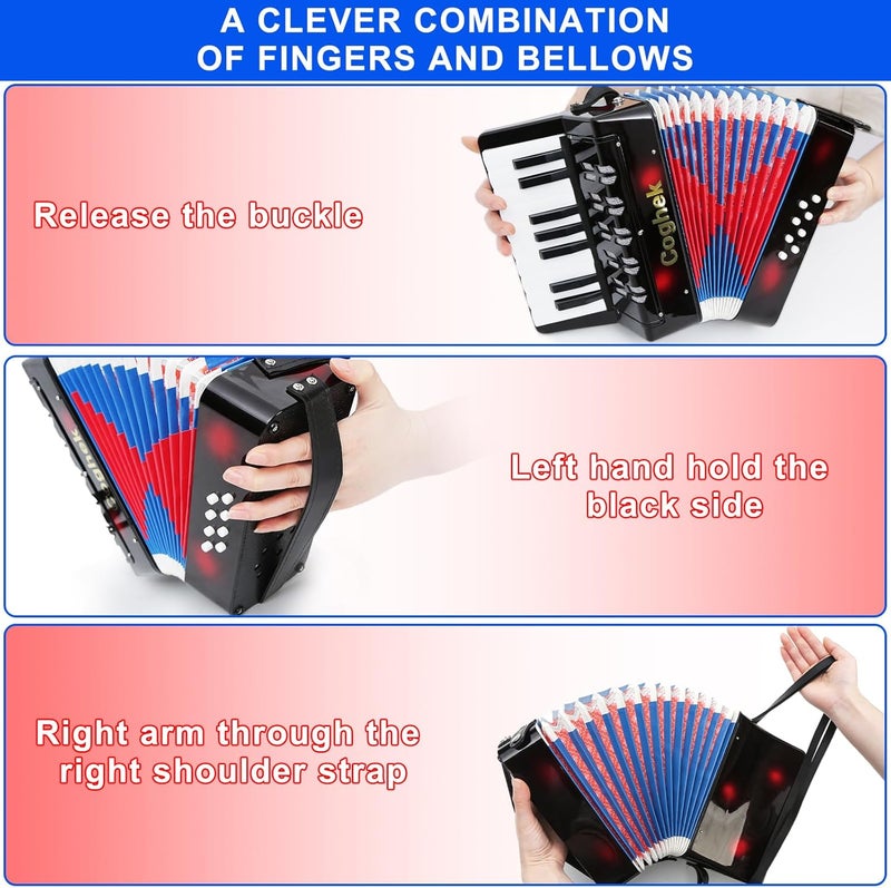 Coghek Black 17 Key 8 Bass Mini Toy Accordion Ideal For Kids Music Education Compact And Portable For Home And Travel - Image 2